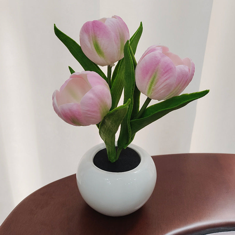 LED Tulip Flower Lamp – Soft Glow Bonsai Light in Ceramic Pot