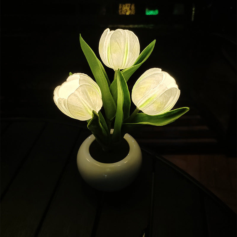LED Tulip Flower Lamp – Soft Glow Bonsai Light in Ceramic Pot