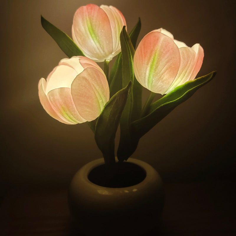 LED Tulip Flower Lamp – Soft Glow Bonsai Light in Ceramic Pot